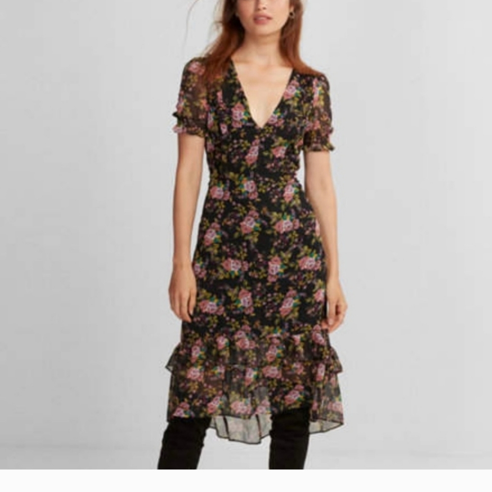 Express ruffled short sleeve high low midi dress